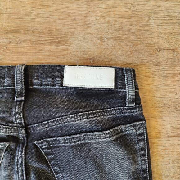 Re/Done Originals 70s Straight Jeans Womens 25‎ Washed Noir Knee Rip Black - Picture 7 of 16